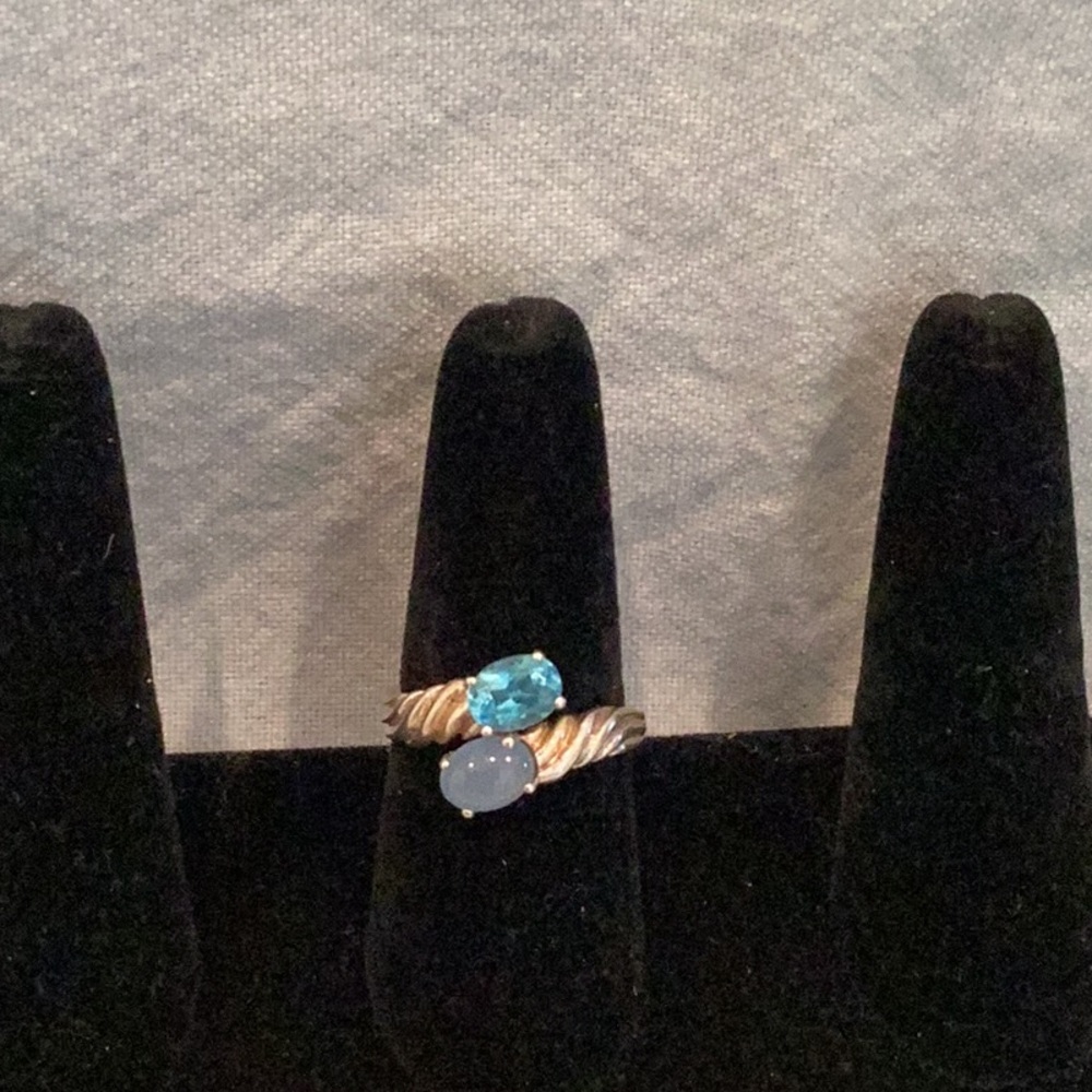 Bright Blue Topaz and Agate Ring